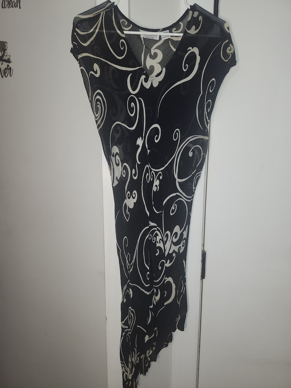 Dress Savvy New York Black Dress with Cream Swirl Print
